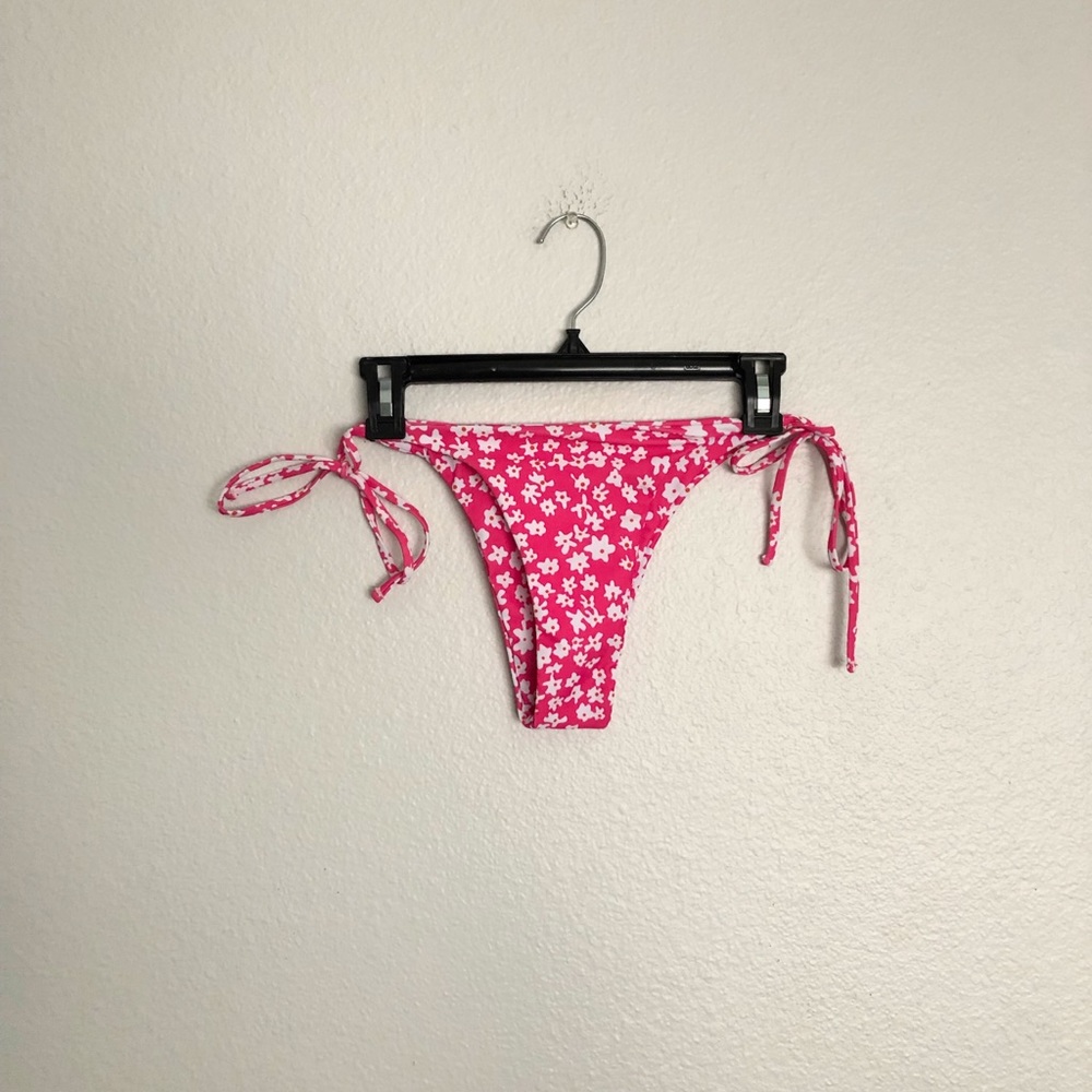 Pink and white side tie high rise bikini bottoms